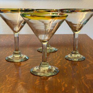 Hand blown martini glasses multi-colored set of 4